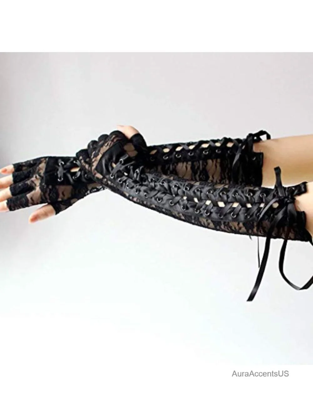 Elbow Length Fingerless Lace Up Arm Warmer Lace Gloves